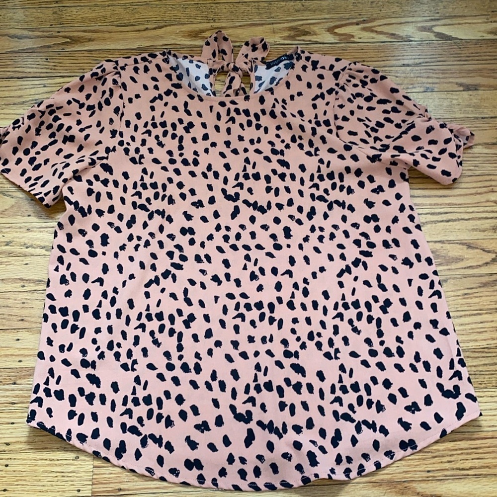 Papermoon Claudia Ruched Sleeve Blouse Coral and black size small top